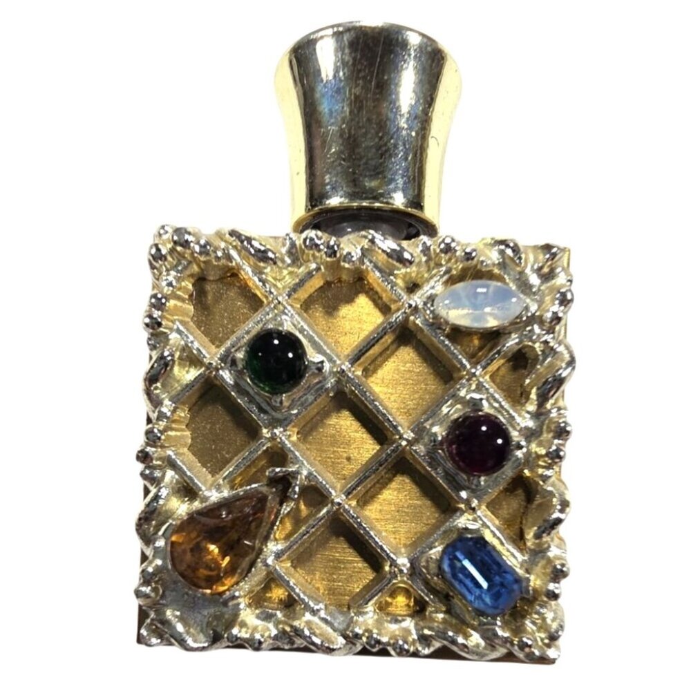Jeweled Gold-Tone mini empty Perfume Bottle Gemstones feminine vanity vtg